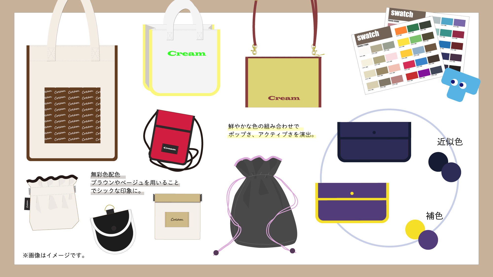 オリジナル企画・製作　パイピングキャンバスポーチ＆バッグのデザイン例　（ノベルティグッズ・OEM）
